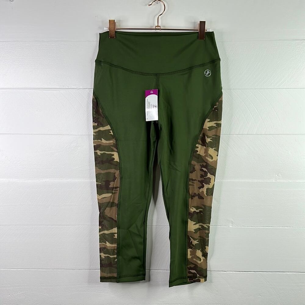 ABS2B Olive Green Camo Mesh Camouflage Butt Enhancer Workout Capris Size Large